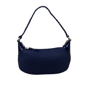 Talbots Women’s Black Braided Handle Faux Leather Trim Zip Closure Shoulder Bag